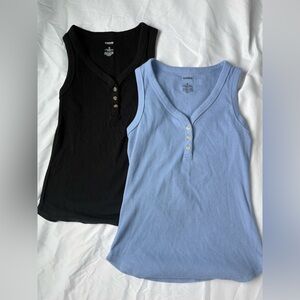 Sonoma Black and Light Blue Ribbed Tank Tops